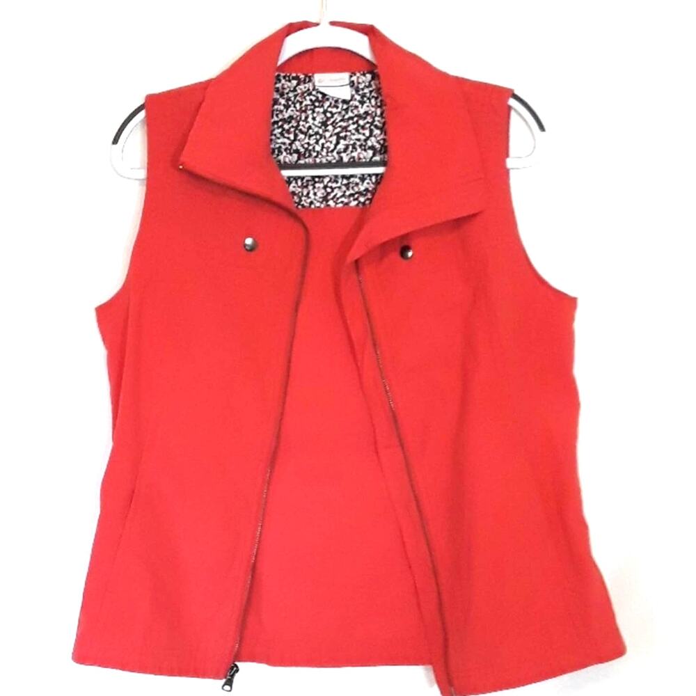 Womens Sz M Orange Full Zip Cotton Blend Pockets Lightweight Columbia Vest